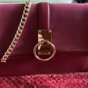 ALDO RED BURGUNDY PURSE WITH GOLDEN CHAIN 10.5”x7”x3.5”